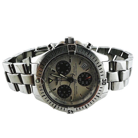Breitling Colt Chronograph A73350 Silver Blue Dial Quartz Watch #20813 - Picture 1 of 10